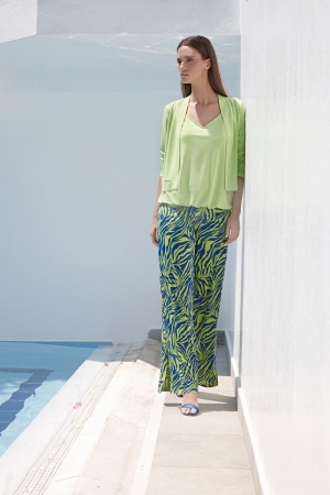 TROUSERS ST. 103 BLUE GREEN FLOW PRINT