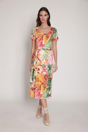 DRESS ST. 1107 FUCHSIA ORANGE PRINT